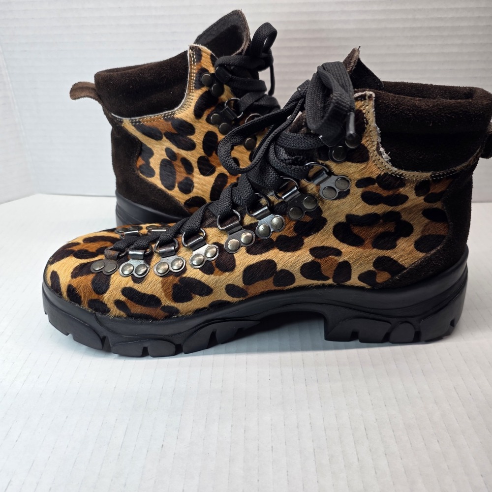 Two Thousand Never Leopard Hiking Boots Womens 6 Pony Hair Vibram Patrick Winget - Picture 6 of 13